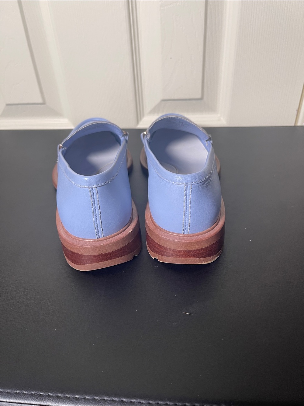 SARTO By Franco Sarto Powder Blue Leather Loafers with Gold Bit - Picture 5 of 10